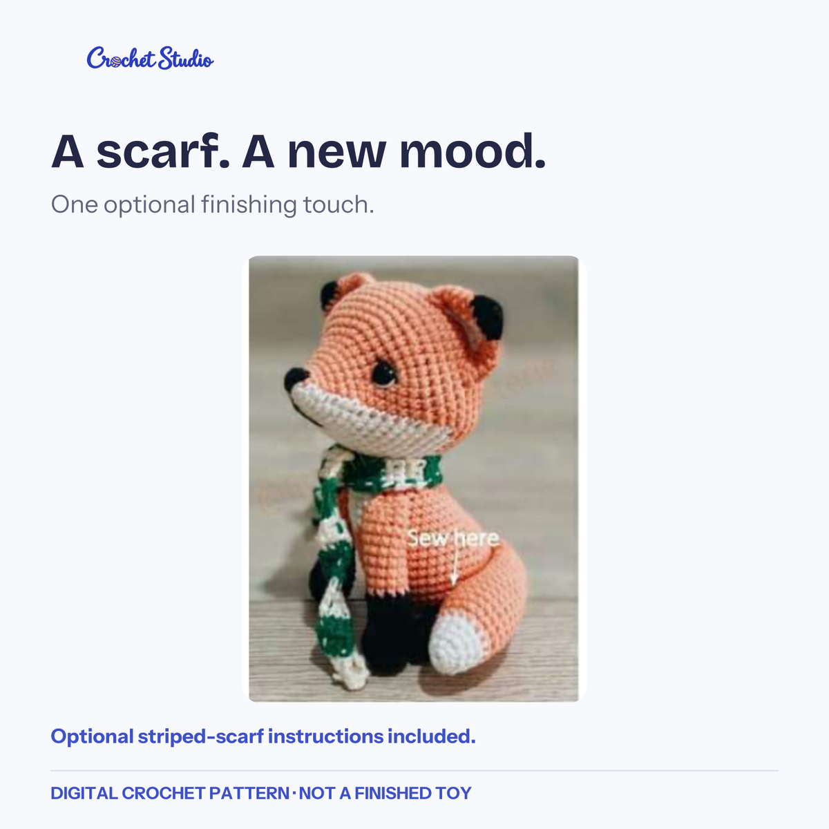 Optional striped scarf shown on the original fox sample.