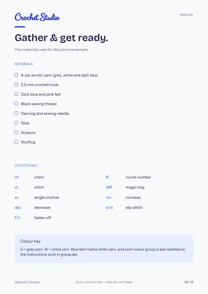 Page 03 · Materials and stitch key